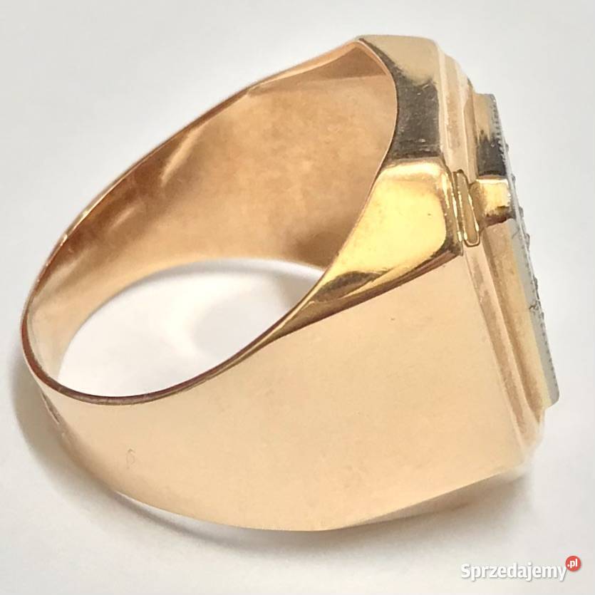 Złoty sygnet 585 14K Retro z diamentami 01ct Art Warszawa sprzedam