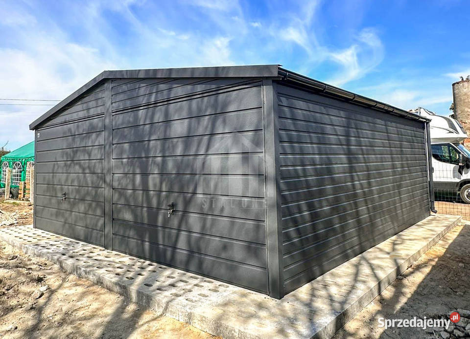Garaz blaszany 6x58 m 2x brama uchylna drzwi Sprzedaż