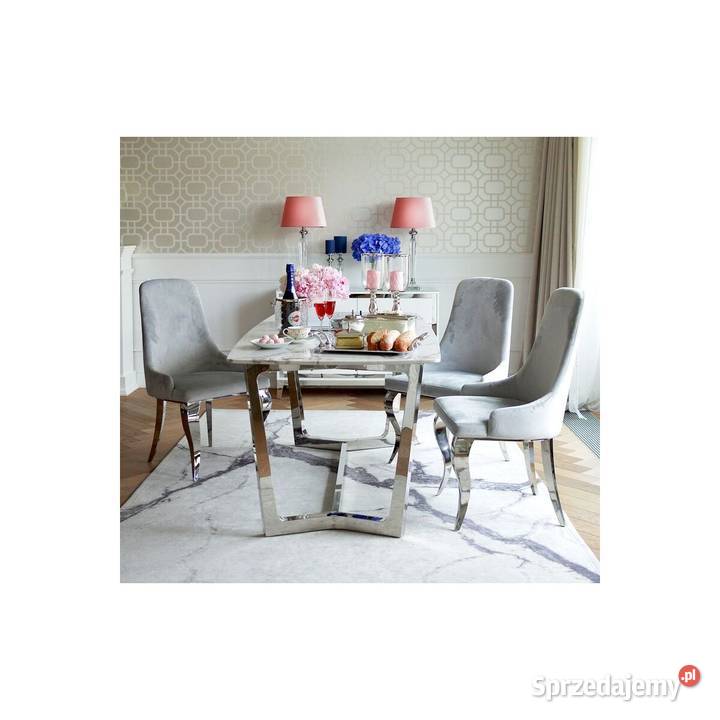 Stół srebrny glamour z marmurowym blatem Stoły Warszawa