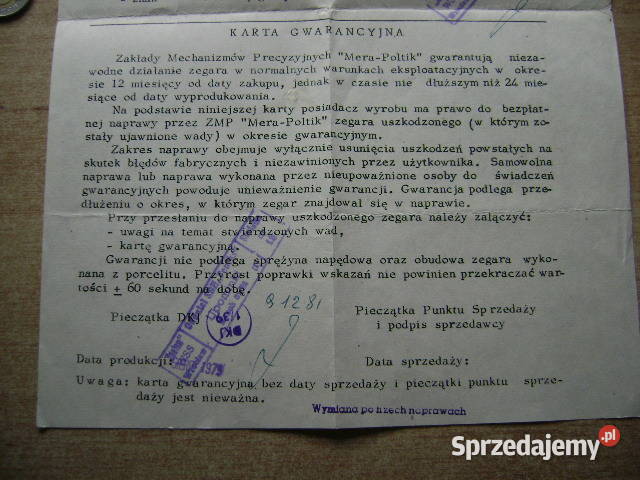 Starocie z PRL Stare dokumenty Budzik Instrukcja