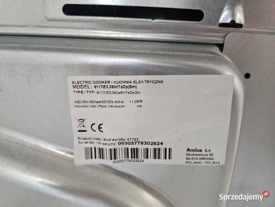 Kuchnia elektryczna indukcyjna Amica 400 V 11 kW Góra