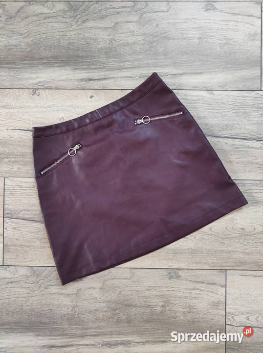 Bordowa spódnica Eco Skóra Zip Zamek Vintage czerwony Jasło