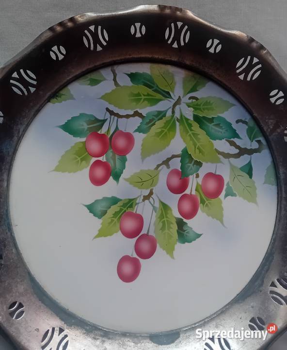 Ceramiczna patera art deco z cynowym niklowanym