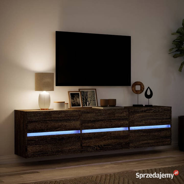 Ścienna szafka TV z LED brązowy dąb 180x31x45 Warszawa