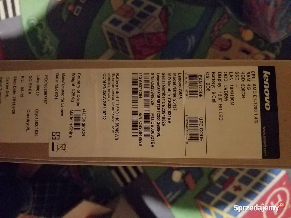 Laptop Lenovo G585 4gb ram 500gb AMD E11200 APU Liczba rdzeni 2 Rymanów
