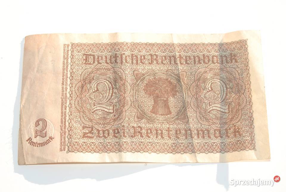 Stary banknot 2 marki 2 Rentenmark 1937 antyk Antyki, Sztuka, Kolekcje Cieszyn
