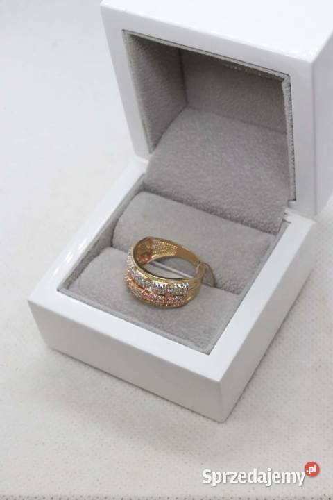 ZŁOTY PIERŚCIONEK TRZY KOLORY ZŁOTA ZDOBIONY złote Kołobrzeg