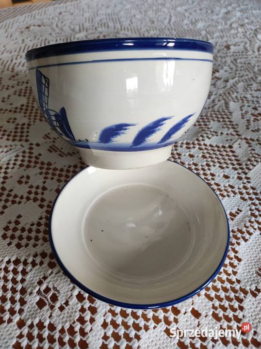ceramiczna doniczka z podstawką Delft ptaki domy Kielce