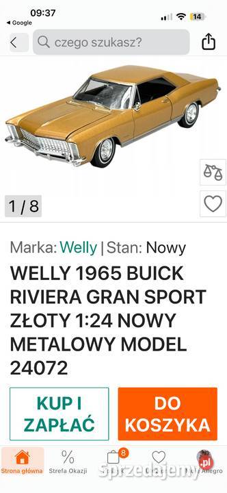 Model kolekcjonerski złoty 1965 Buick Riviera