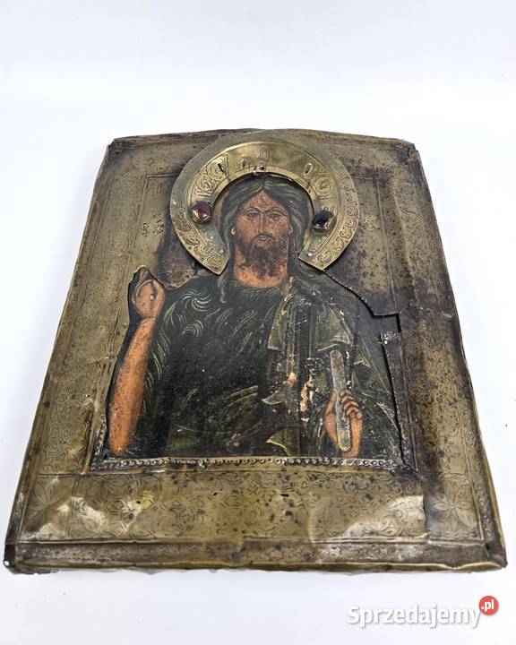 Stara ikona na desce Chrystus Pantokrator 312625 mazowieckie Bronisze