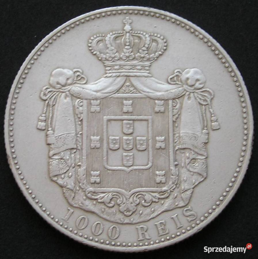 Portugalia 1000 reis 1899 król Carlos I SREBRO Łódź
