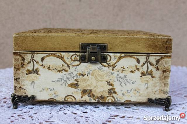 Szkatułka drewniana vintage decoupage mazowieckie