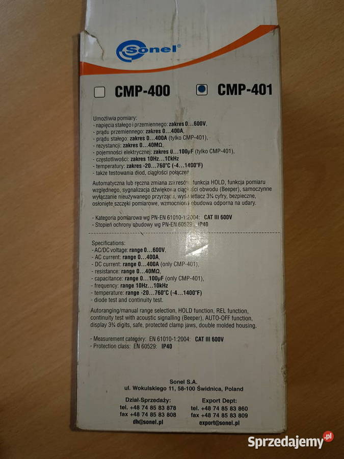 Cyfrowy miernik cęgowy Sonel CMP400401 śląskie Bytom