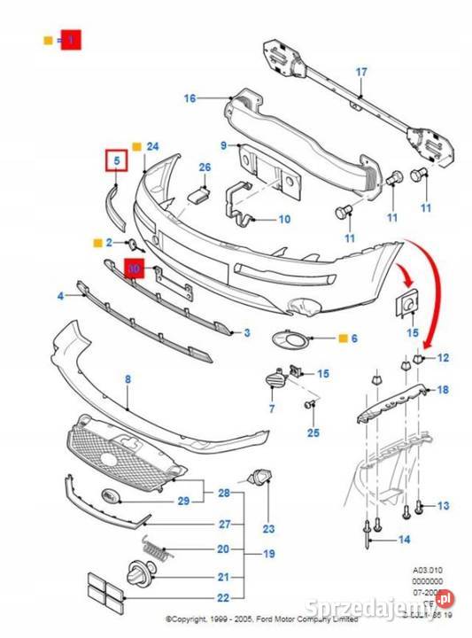 LISTWA ZDERZAKA LEWY PRZÓD FORD MONDEO 0007 osobowe Listwy i nakładki