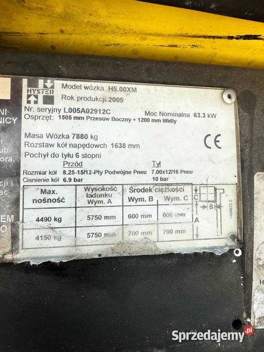 wózek widłowy HYSTER H500XM Triplex 57m 5000 Działoszyn