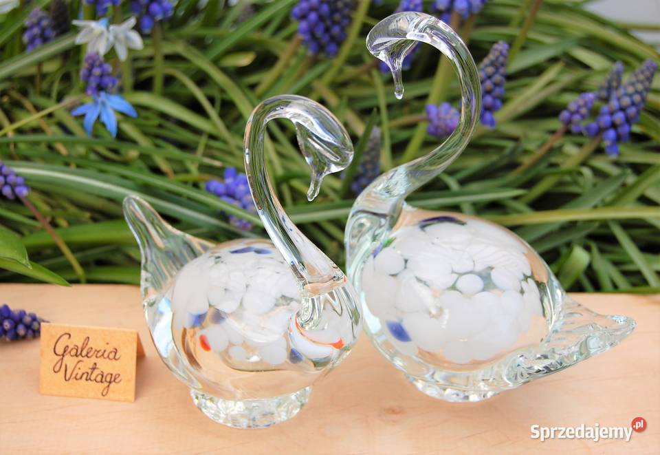 Szklane łabędzie łabędź figurka szkło Murano PRL wielokolorowy Lublin