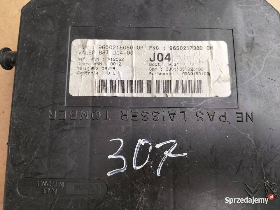 PEUGEOT 307 9650217380 SKRZYNKA BSI PRZEKAŹNIKÓW osobowe Skrzynki bezpieczników Kamień-Kolonia