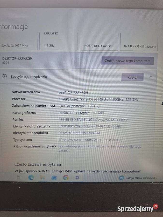 Laptop Lenovo V14IIL i51035G1 8GB 238GB SSD 141 Małkinia Górna