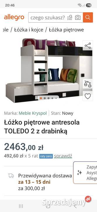 Łóżko piętrowe toledo 2 schody
