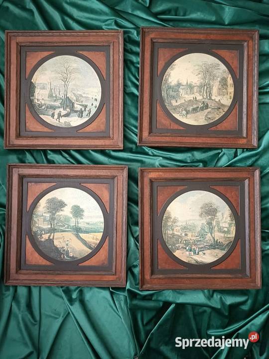 Obrazy wg. J. de Momper ,,Cztery Pory Roku", w drewnianych ramach