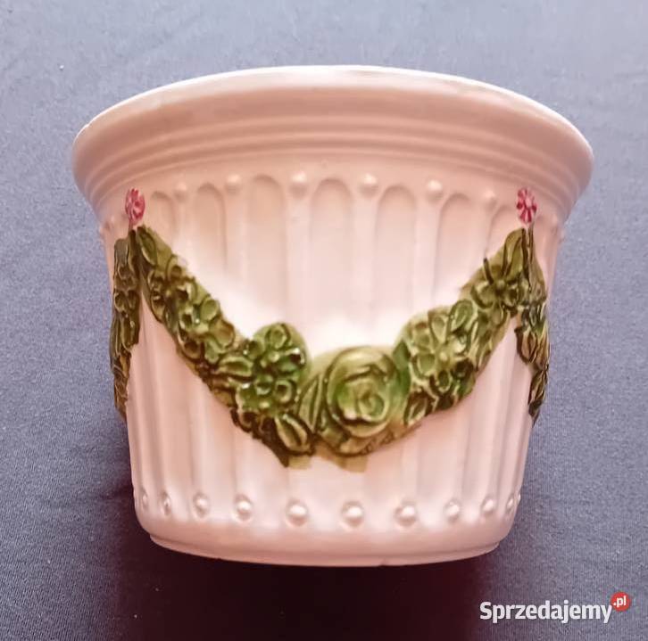 Secesyjna fajansowa osłonka doniczki z Porcelana i szkło Koźminek