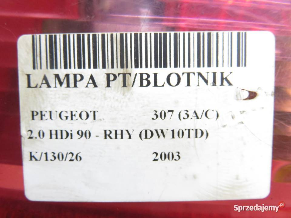 LAMPA PRAWA TYLNA PEUGEOT 307 3AC
