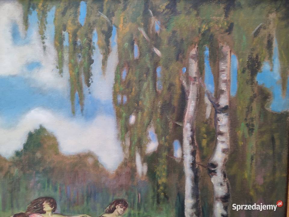 Piękny obraz scena rodzajowa sygnowany olejny na Malarstwo łódzkie Łódź