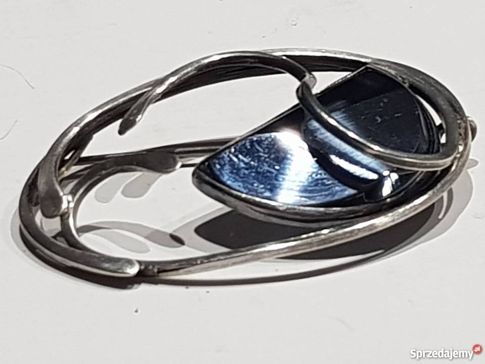 Broszka srebrna hematyt biżuteria kamień Kielce