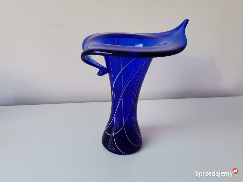 Stary niebieski wazon Kalia w oplocie szkło śląskie Katowice