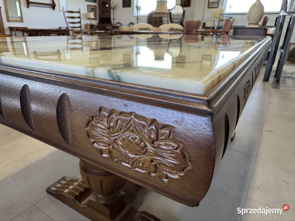 Drewniana solidna ława z marmurowym blatem 72cm