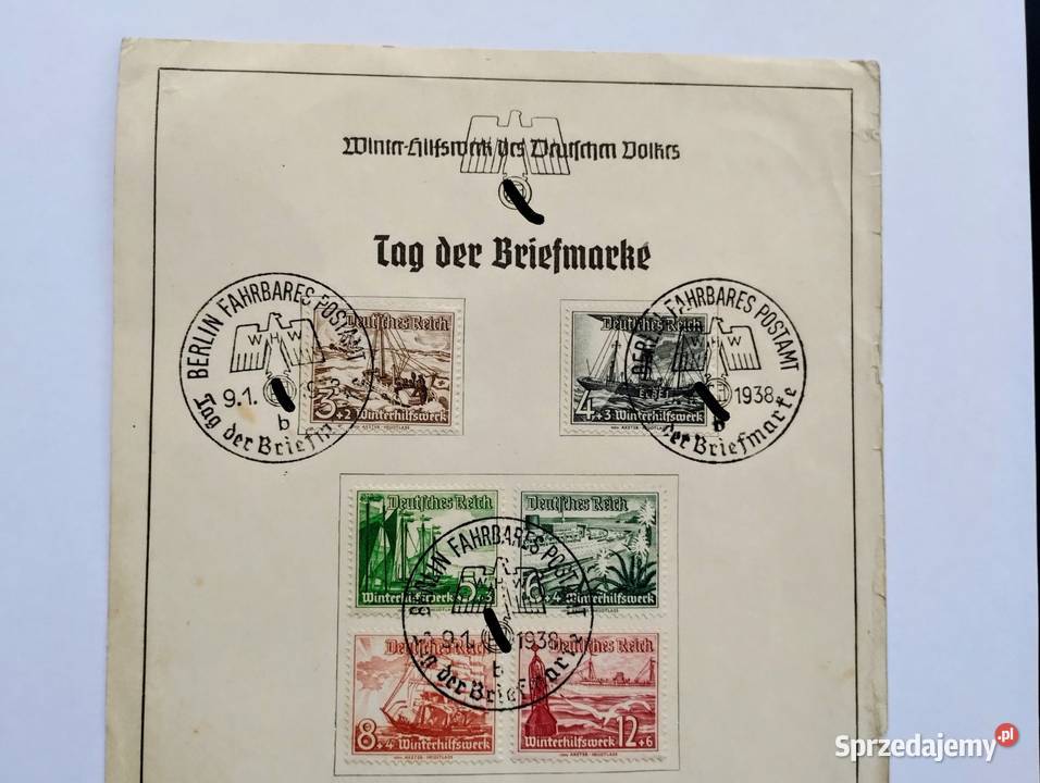 Znaczki III Rzesza WHW Kriegsmarine 1938 Cieszyn