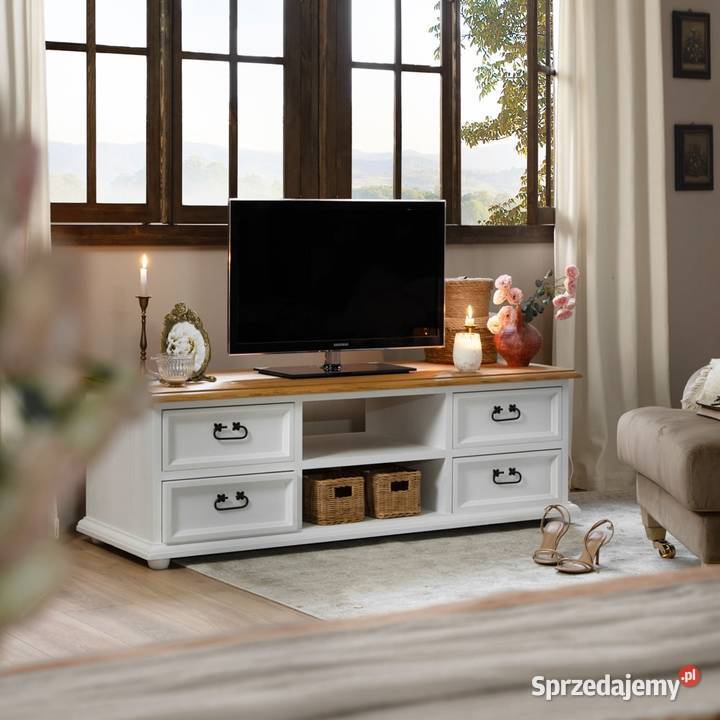 Biała szafka RTV 06 z litego drewna Maków Podhalański