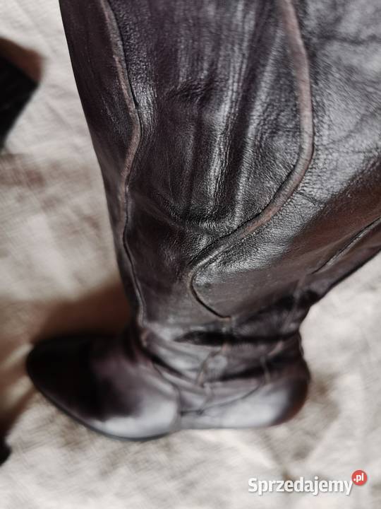 Skórzane damskie sztyblety kozaki 38 śliwowe na skóra pomorskie Reda