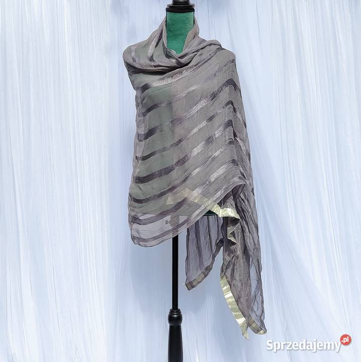 Szara indyjska chusta dupatta szyfon pasy pareo zachodniopomorskie