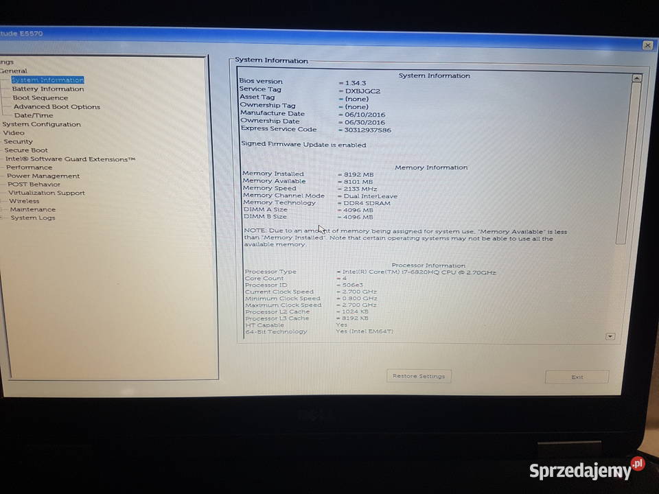 Sprzedam laptopa Dell Latitude E5570 i76820HQ Opole sprzedam