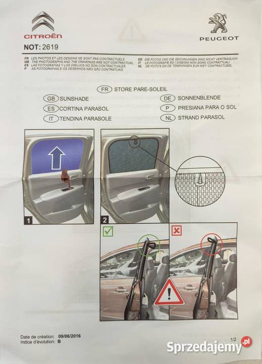 ROLETY PRZECIWSŁONECZNE TYŁ CITROEN BERLINGO K9