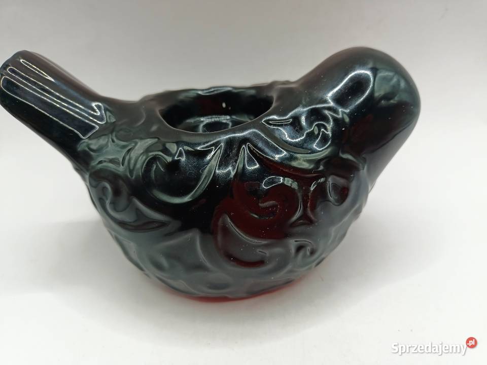 Ceramika czarny ptak świecznik na podgrzewacz Figurki i rzeźby lubelskie Zamość