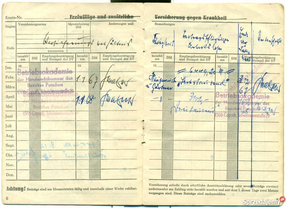 Sozialversicherung Versidherungs Ausweis Ostrów Wielkopolski