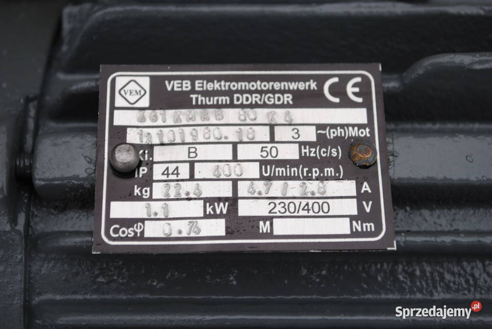 Motoreduktor 11kw 400obrmin FIRMY VEM lubuskie Kargowa