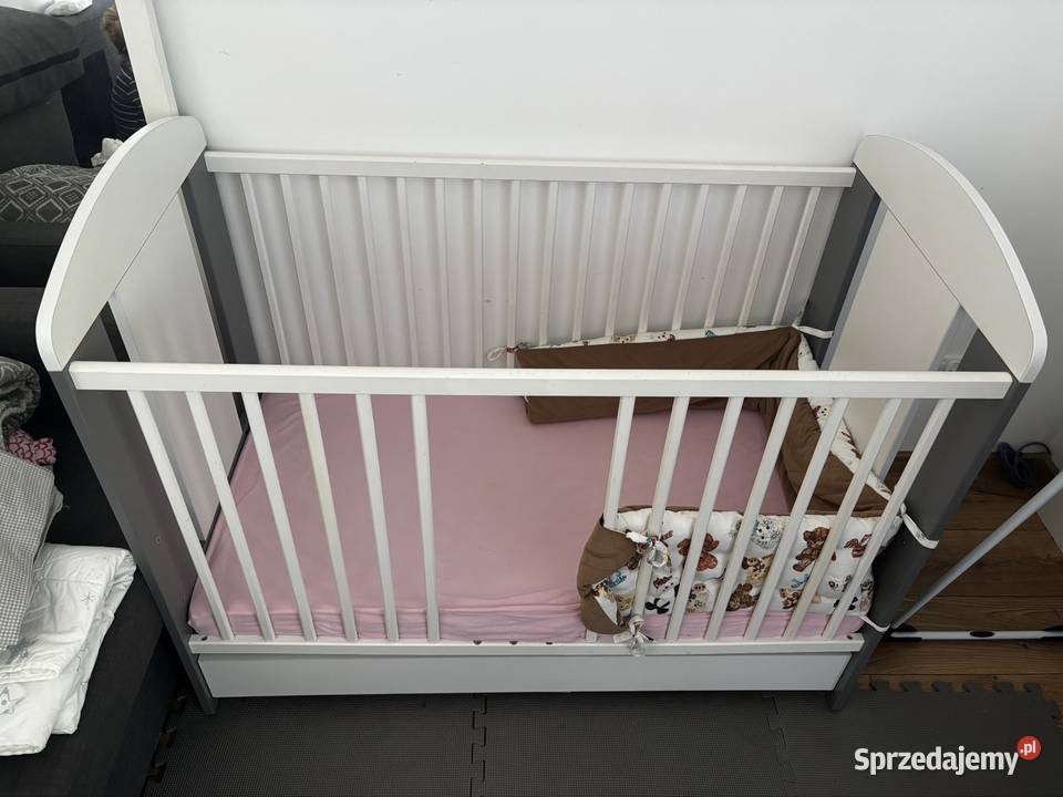 Łóżeczko dziecięce drewniane białe szare 120x60 Grodzisk Mazowiecki sprzedam