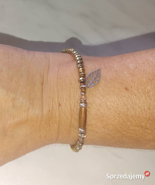 Artystyczna bransoleta złoty hematyt i srebro Zegarki i Biżuteria Myślenice