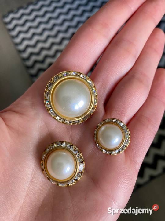 Nowe złote guziki z perłą kryształy Swarovski Dla kobiet Nisko