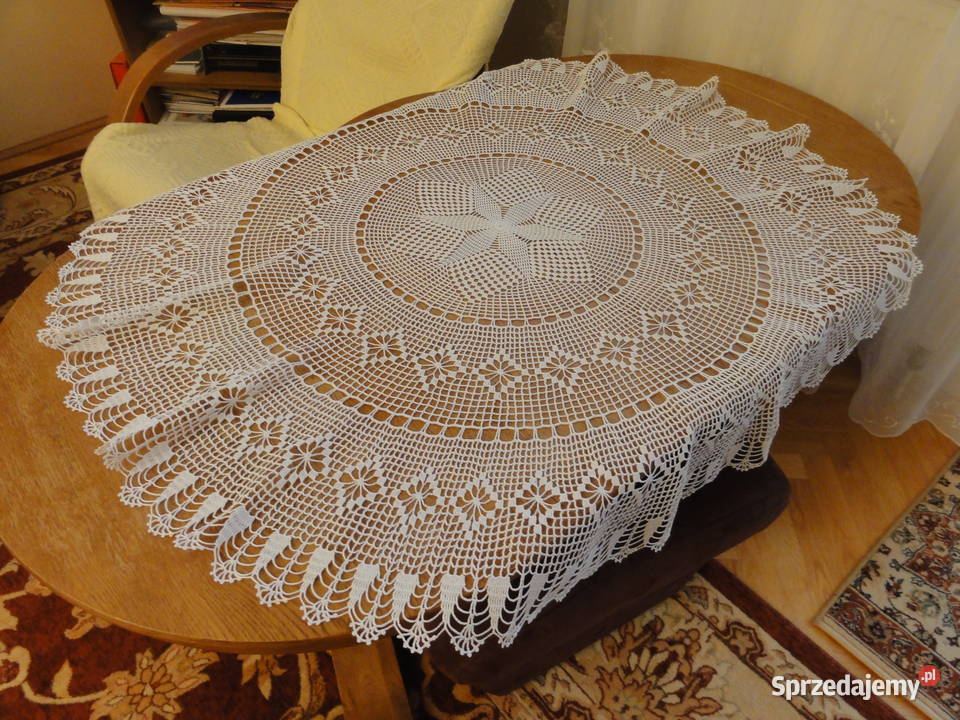 Obrus okrągły biały szydełkowy na szydełku Lublin sprzedam