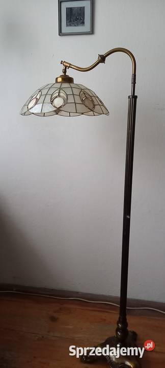 Stara mosiężna lampa podłogowa klosz witraż z Skierniewice