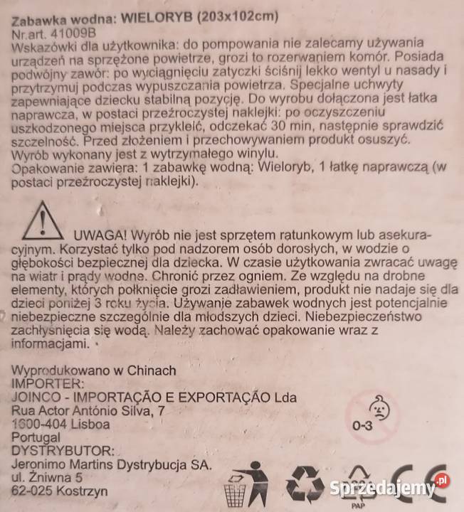 Duży wieloryb do pływania Orka z uchwytami Do kąpieli Warszawa sprzedam