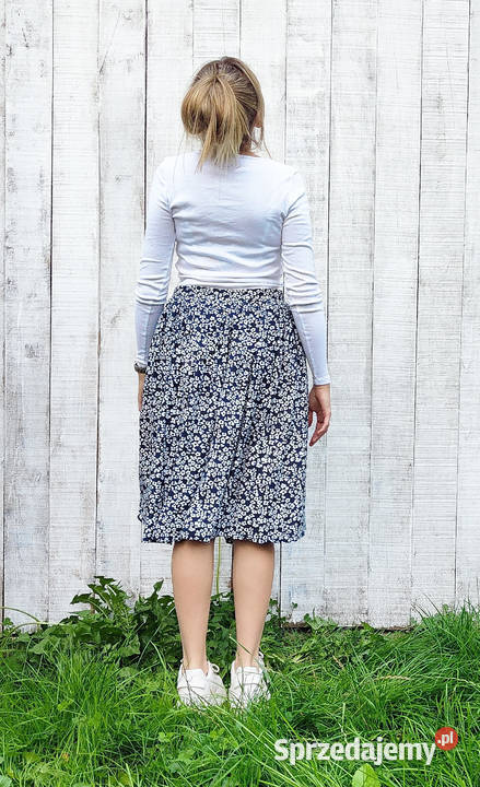 Spódnica midi łączka kwiatki kwiaty białe granat Szczecin