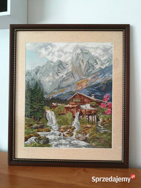 Obraz ręcznie haftowany Górski wodospad Handmade Otrębusy