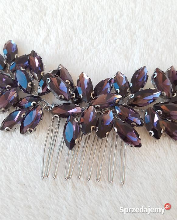 Grzebyk ozdoba do włosów fioletowe kamienie ślub Szczecin