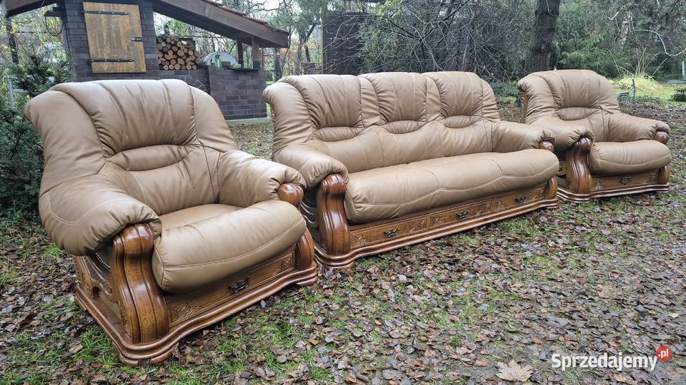 Komplet wypoczynkowy 3 1 1 Nowa skóra naturalna Śmigiel