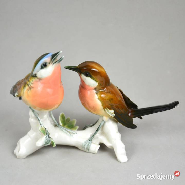 Para ptaszków na gałązce sygnowana Karl Ens Bronisze